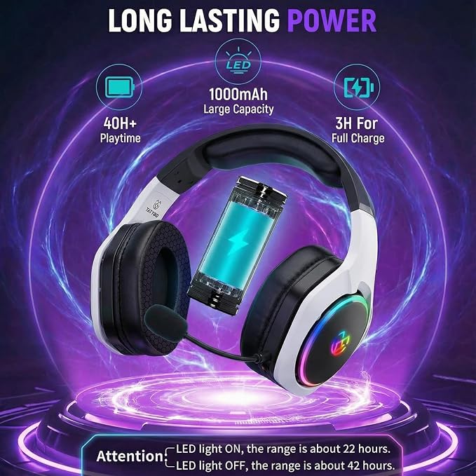 Tatybo Wireless Gaming Headset for PS5, Dual Mode, Low Latency, Black White - Image 3