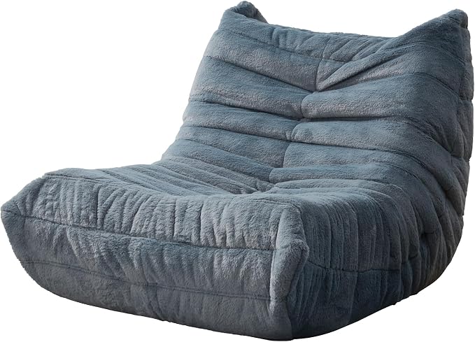 Hobestluk Medium Bean Bag Chairs Lounge Floor Chair BeanBag Couch Togo Sofa | Ergonomic Design,Memory Foam,No Assembly,Faux Fur Fireside Chair Back Support for Reading Playroom | Bluegrey Plush Medium - Image 3