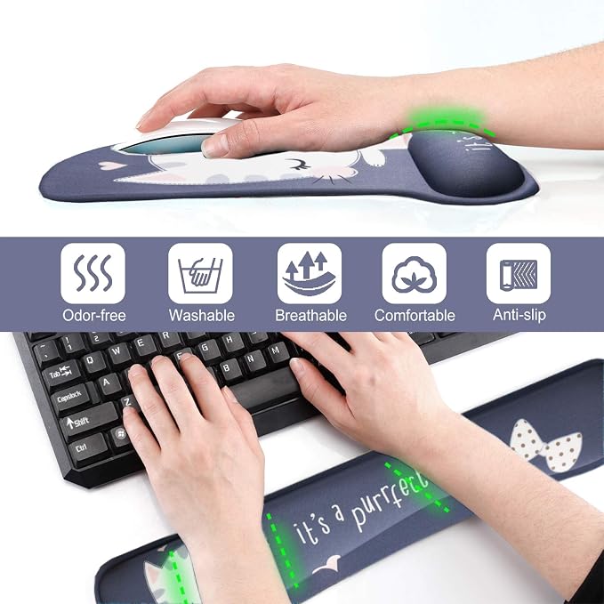 ToLuLu Keyboard Mouse Pad Wrist Rest, Gel Ergonomic Mouse Pads for Computer Laptop Office Home, Comfortable Mousepad Keyboard Wrist Support Memory Foam for Easy Typing Pain Relief, Cute Cat - Image 4
