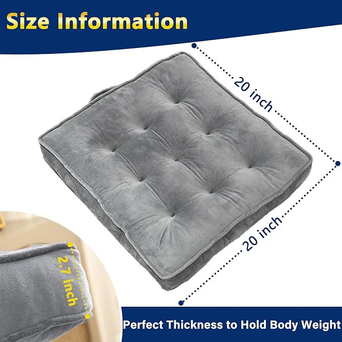 1 MIDDLE ONE Floor Pillow Set of 4, Memory Foam Meditation Cushion, Floor Cushions for Adults Sitting, Large Square Seat Cushions for Yoga, Living Room, 20x20 Inch (Grey) - Image 3