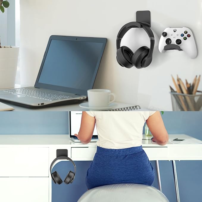 HomeMount Headphone Hook for Desk, Headset & Controller Holder, Black 1Pcs | Space-saving headphone hanger and wall mount alternative, durable ABS with non-slip pad, supports up to 1 kg - Image 6