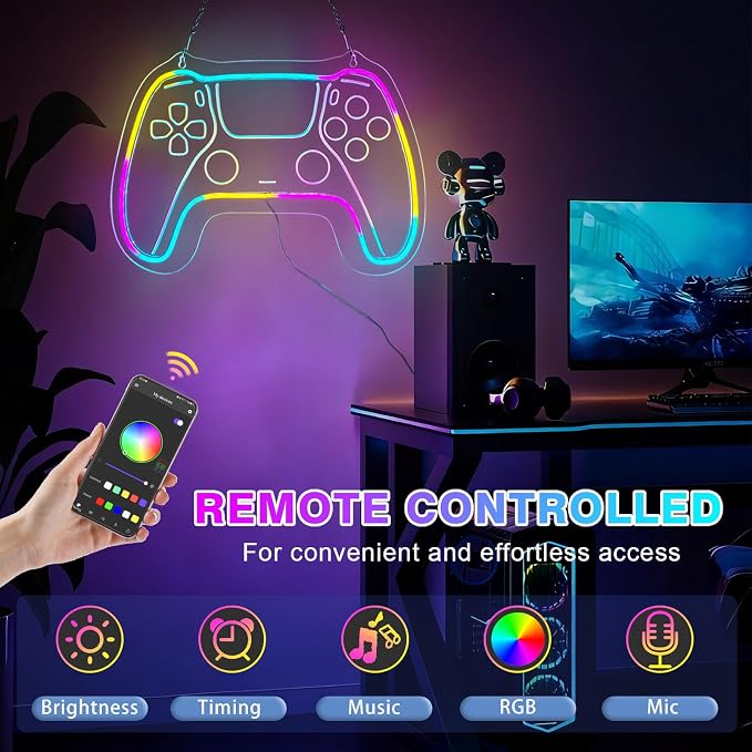Eeutiwe Gamer Room Decor for Boys, Led Neon Lights for Wall Decor 16.7×11.8 Inch Led Gaming Lights with Remote and App Control Dimmable Gamer Wall Decor as Gamer Gifts for Men - Image 3