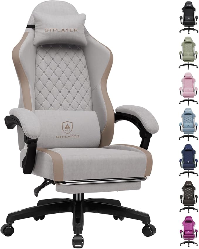 GTPLAYER Gaming Chair, Ergonomic Computer Chair with Footrest and Lumbar Support, High Back Recliner Chair 350lbs, Height Adjustable for Home Office, Light Brown by GTPLAYER