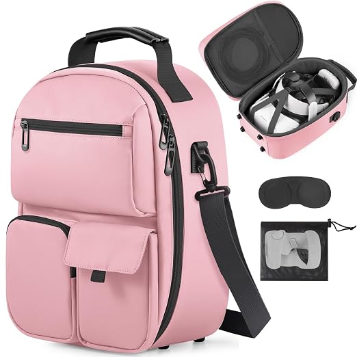 FOREGOER Carrying Case for Meta Quest 3/Oculus Quest 2, Hard Travel Storage Case Compatible with Meta Oculus Quest 2 Headset, Quest Pro and Accessories, VR All-in-One Gaming Headset (Pink) by FOREGOER