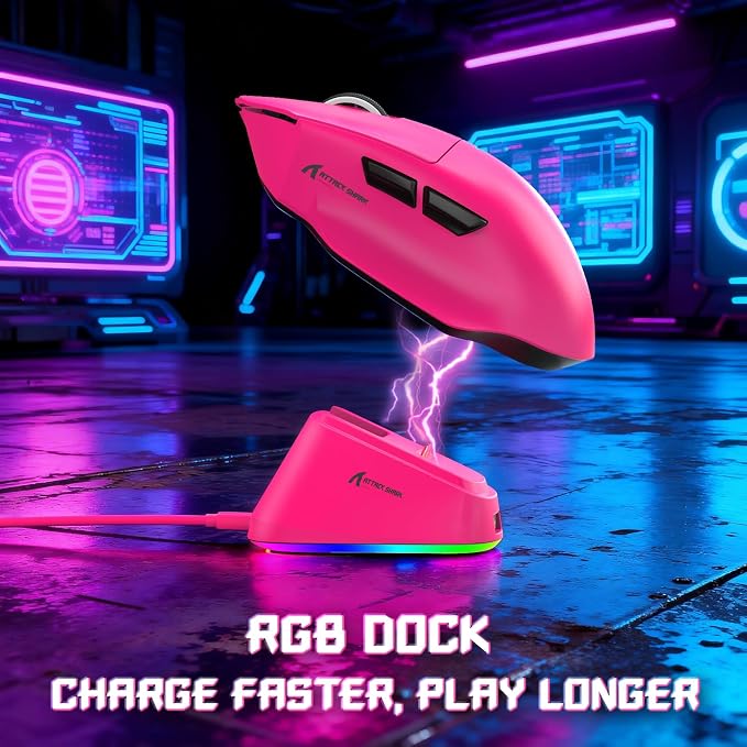 ATTACK SHARK V6 65g Superlight Wireless Gaming Mouse with RGB Magnetic Charging Dock,BT/2.4GHz Wireless/Wired Mouse 1K Polling,PixArt PAW3311 Sensor,25K DPI,Office Gamer Mice for PC/Win/Mac(Rose) - Image 2