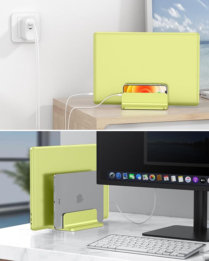 OMOTON Dual Vertical Desk Laptop Stand Holder, Fits MacBook Air/Pro, Citron - Image 7