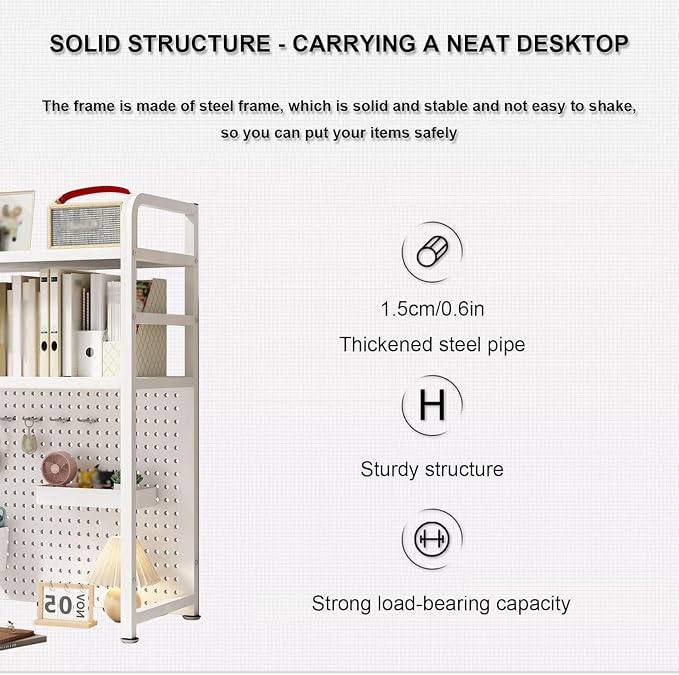 Pegboard for Desk Stand, Desks Organizer with Peg Board, Table Gaming Home Work Desk Extender Storage Rack, for Bedroom, Study, Kitchen, Office, White, 135 * 68cm/53.2 * 27in - Image 6