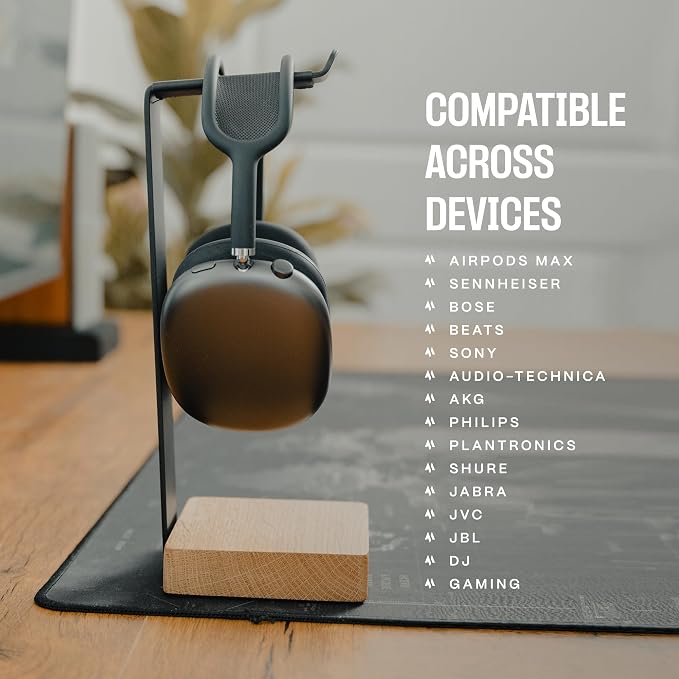 COREMINDED Universal Headphone Stand for Desk, Walnut Wood Headset Holder | Fits All Headphones incl AirPods Max, Heavy Duty Solid Wood, Sturdy & Stable, Gaming Headset Organizer, Gift Ready Box - Image 6