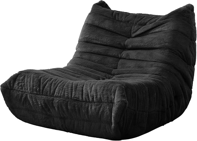 Hobestluk Small Bean Bag Chair Fireside Floor Chair BeanBag Couch Togo Sofa | Ergonomic Design,Memory Foam,No Assembly,Faux Fur Comfy Lounger with Back Support for Gaming Classroom | Black Plush Small - Image 3