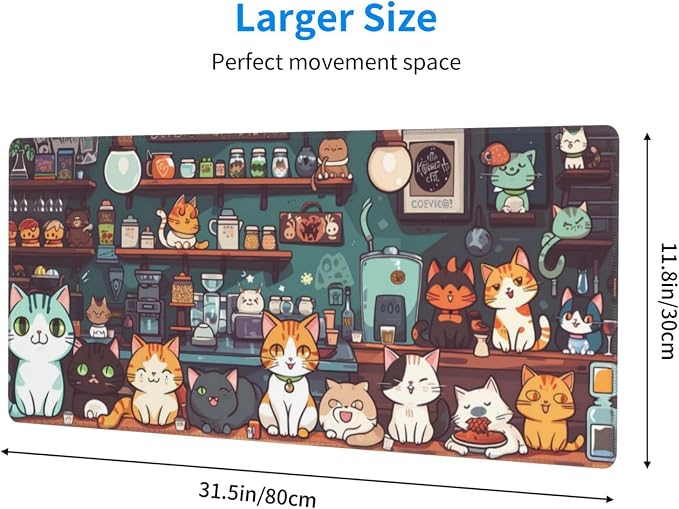 Gaming Mouse Pad Desk Pad,Extended Big Mouse Pad,31.5x11.8 Inch Long Computer Keyboard Mouse Mat Mousepad with 3mm Non-Slip Base and Stitched Edge for Gaming and Office… (cat) - Image 2