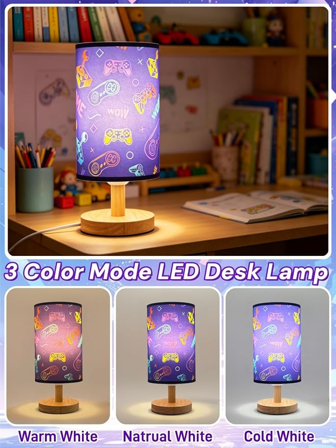 Video Game Table Lamp,Gaming Lamp for Bedroom Boys Gaming Lights,3 Colors Mode Nightstand Night Light with Cartoon Lampshade Kids LED Desk Lamp for Home Gamer Room Decor Gifts for Gamers - Image 3