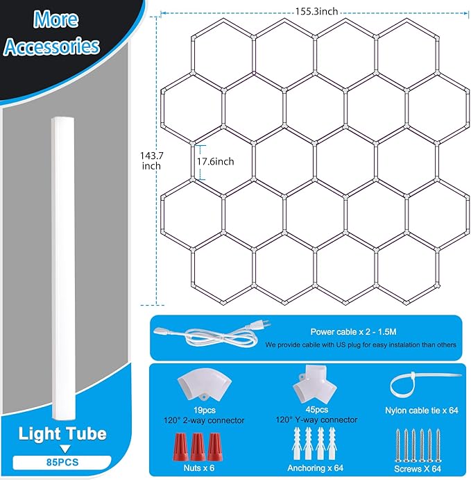 LZHOME Hexagon LED Garage Light: Super Bright 40000LM Honeycomb Garage Light, 22 Hex DIY Hexagon Led Lights for Gym Basement Hair Salon - Image 6