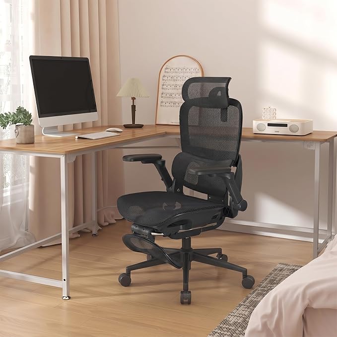 SIHOO B300 PRO Ergonomic Office Chair with Footrest, Mesh Desk Chair, Black | 4-Directional Lumbar & Height-Adjustable Backrest, 6D Armrests, Swivel Computer Chair for Long Hours - Image 12