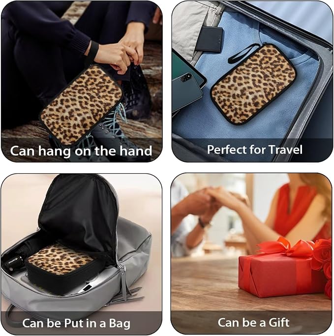 Leopard Print Electronics Case, Mini Cable Organizer Bag for Essentials, Tech Accessory with Cord Organizer for Phone, Power Bank, SD Card - Image 6