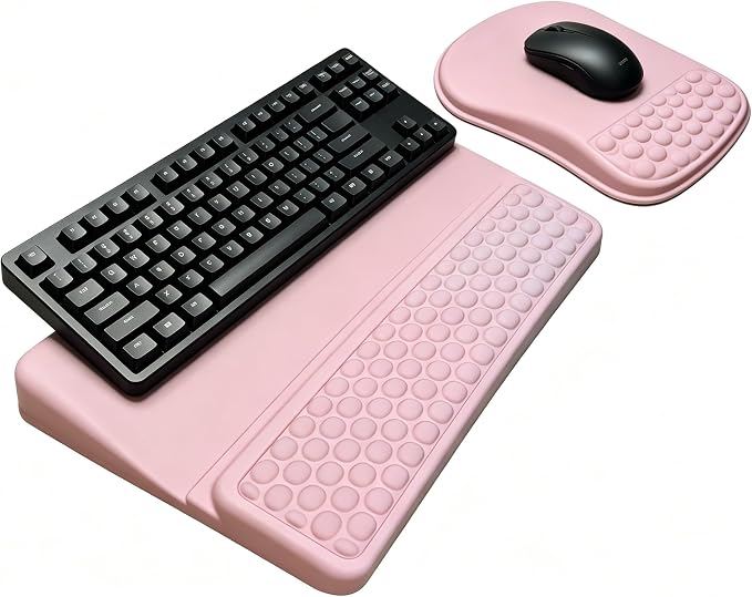 Keyboard Wrist Rest -Ergonomic Keyboard Stand with Wrist Rest- with Carpal Tunnel Pain Relief Massage Bumps and Full Memory Gel Design - Ideal Frequent Computer (Pink) by WENPIC