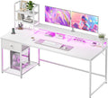 EnHomee 55" Reversible White Computer Desk with Hutch, USB & LED by EnHomee
