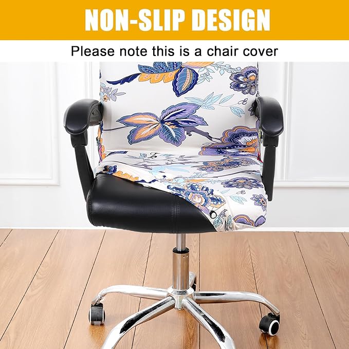 Smiry Stretch Printed Office Computer Desk Chair Covers, Beige | Universal Desk Rotating Chair Slipcovers Removable Washable, Soft Fit Anti-Dust Spandex Protector Cover with Zipper - Image 2