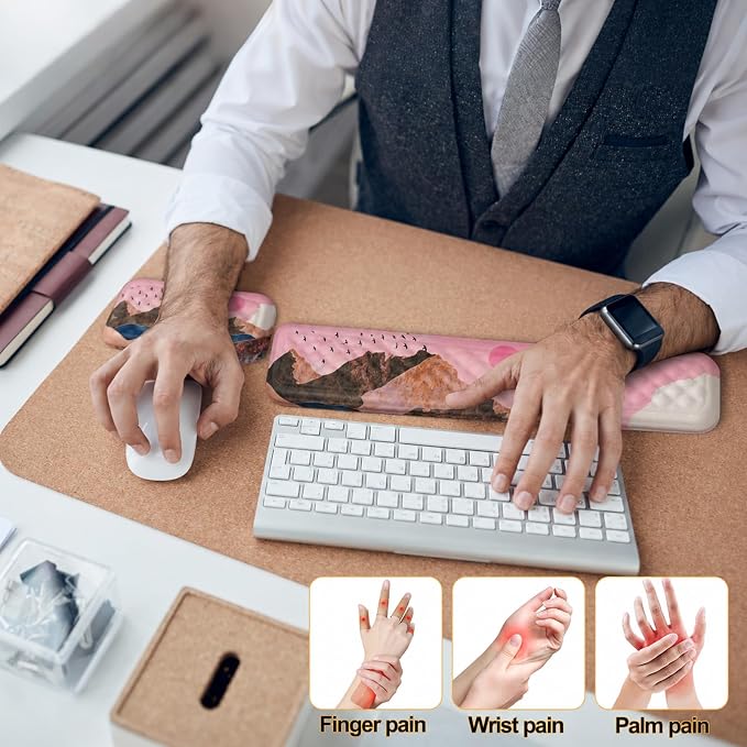 Keyboard Wrist Rest Mouse Wrist Support, Memory Foam Wrist Rest Pad for Computer Laptop, Ergonomic Wrist Cushion Support for Typing Pain Relief, Gaming Home Office, Sunrise - Image 2