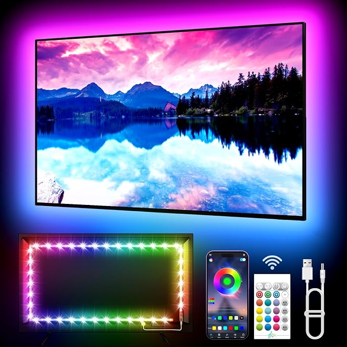 KANTUTOE TV LED Backlight, 9.84ft LED Lights for 32-45 Inch TV, RGB TV Backlight with Remote, Music Sync Bluetooth APP Control Strip Lights USB Powered for Bedroom Gaming Room Decor by KANTUTOE