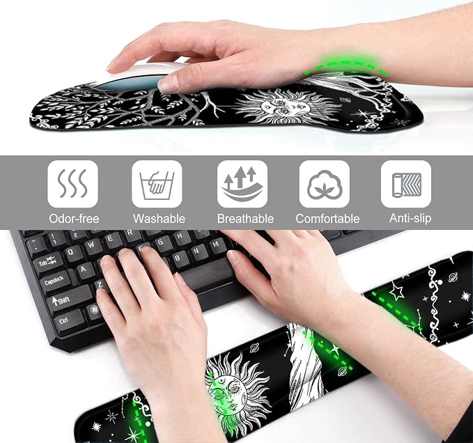 Keyboard Wrist Rest Mouse Pad Support, ToLuLu Gel Ergonomic Mouse Pads for Computer Laptop PC, Comfortable Durable Mousepad Keyboard Wrist Rests for Easy Typing Pain Relief, Moon & Sun - Image 4