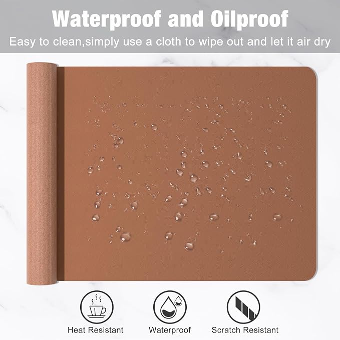 Hsurbtra Desk Pad, 30" x 14" PU Leather Desk Mat, XL Extended Mouse Pad, Waterproof Desktop Blotter Protector, Non-Slip Ultra Thin Large Laptop Keyboard Writing Mat for Office Home, Dark Apricot - Image 5