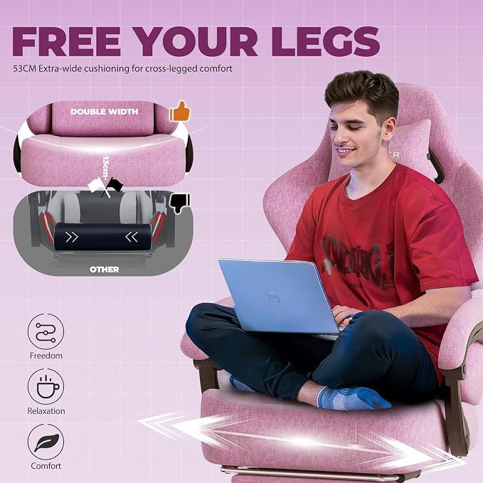 GTPLAYER Big and Tall Gaming Chair 400lbs Heavy Duty Office Chair with Foot Rest, High Back Pocket Spring Ergonomic Computer Chair for Adults, Wide Comfy Seated Cushion with Linkage Armrests, Pink - Image 5