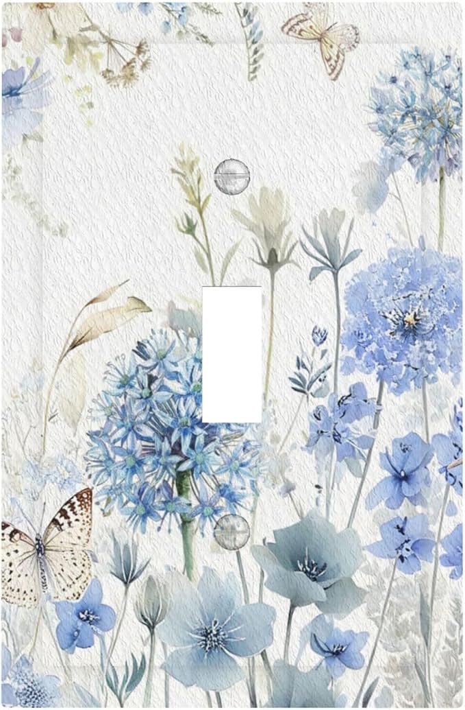 Decorative Light Switch Covers Blue Floral Hydrangea Watercolor Wildflower Single Toggle Light Switch Cover Plate 1 Gang Outlet Covers Wall Plate Electrical Device Switchplate Dimmer Faceplate by JOOJIAO