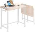 JSB Folding Desk for Small Spaces,Mobile Portable Rolling Laptop PC Table on Wheels,Foldable Computer Desk for Home Office,Bedroom,Dorm,Space Saving (Natural & White, 27.6") by HomeFurniture