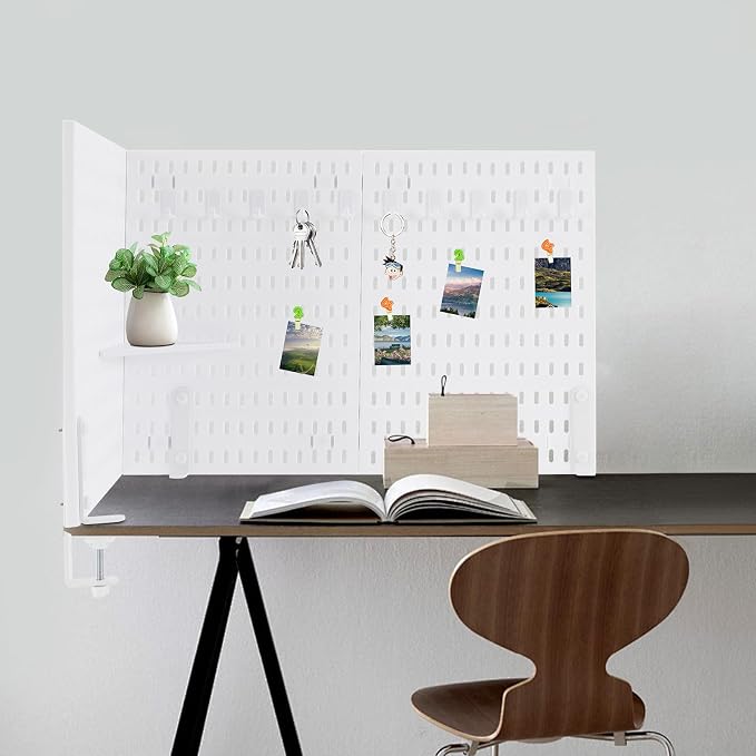 Desk Pegboard, Privacy Divider & Desk Partition Panel Set of 2, Office Accessory Organizer No-Drill Mounted Pegboard for Home, Office, Gaming (White, Clamp-on) - Image 6