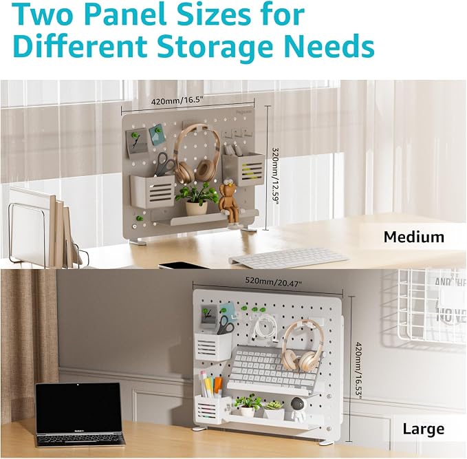 PEGZONE Clamp on Desk Pegboard, 16.5" x 12.6", with 10 Accessories, White | Magnetic Metal Peg Board, Desk Organizer for Office Gaming Home, Privacy Panel, Medium - Image 4