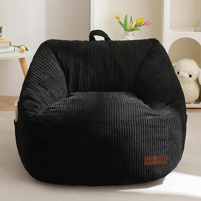 MAXYOYO Kids Bean Bag Chair, Bean Bag Couch with Handle, Comfy Toddler Chair for Boys and Girls, Accent Sofa Chair with Pocket for Gaming Reading Relaxing, Black | Comfy Toddler Chair for Boys and Girls, Accent Sofa Chair with Pocket for Gaming Reading... by MAXYOYO
