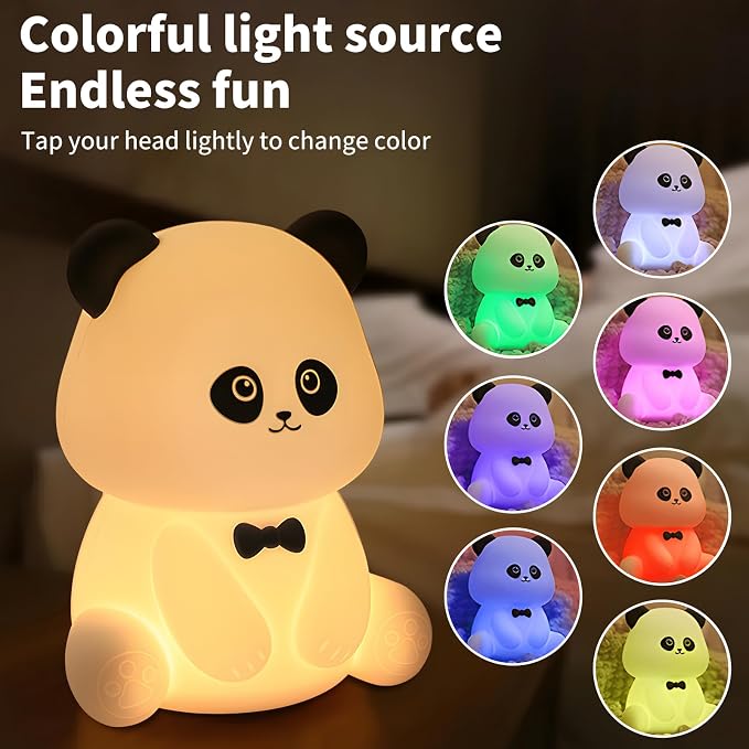 Cute Panda Night Light, Squishy Animal Nightlamp, Rechargeable Dimmable Nursery Soft Silicone Table Bedroom Lamp Portable Adjustable Lighting Bedside Gift - Image 2