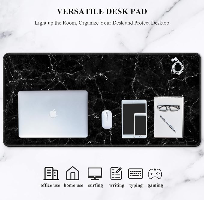 Auhoahsil Large Mouse Pad, Full Desk XXL Extended Gaming Mouse Pad 35" X 15", Waterproof Desk Mat with Stitched Edges, Non-Slip Laptop Computer Keyboard Mousepad for Office and Home, Marble Design - Image 7