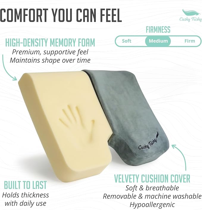 Cushy Tushy Premium Foldable Wheelchair Cushion - for Relief of Lower Back, Sciatic, Butt and Tailbone Pain - for Home & Office Use, Perfect for Travel or Driving - Gray Coccyx Seat Cushion - Image 4