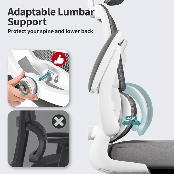 TRALT Office Chair Ergonomic Desk Chair - Gaming Chair with Lumbar Support (5, White) | 330 LBS Home Office Desk Chairs with Headrest, Reading Chair with Flip-up Armrests, Comfortable Computer Chairs (5, White) - Image 5