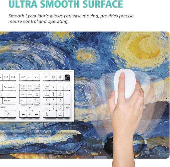 Mouse Pad Set Large Desk,Keyboard Mouse Pad Anime Mousepad with Non-Slip Base and Stitched Edge Mouse Mat Desk Pad 35.4 x 15.7 Mouse Pads for Desk Home Office (Sky Cat) - Image 5