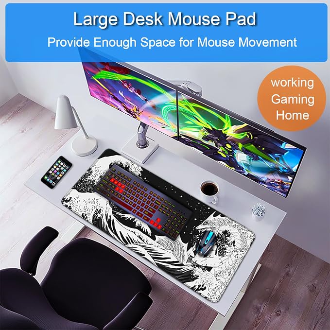 Gaming Mouse Pad, 31.5x15.7 inch Large Extended Computer Keyboard Mouse Mat, Water Resist Non-Slip Mousepad Rubber Base Long XXL Desk Mouse Pad for Gaming, Office & Home, Dragon - Image 6