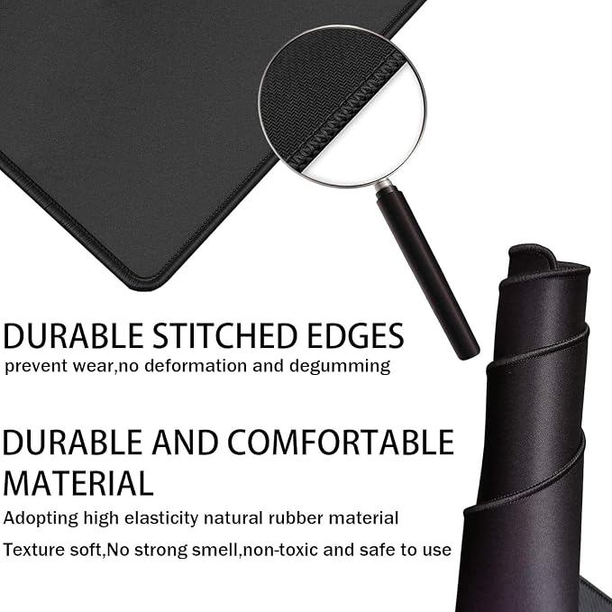Gaming Mouse Pad,Large Waterproof Extra Large Mouse Pads with Stitched Edge | Big Mouse Pad, XXXL Waterproof Non-Slip Black Computer Mousepad Desk Mat for Gamer, Office & Home, Black - Image 2