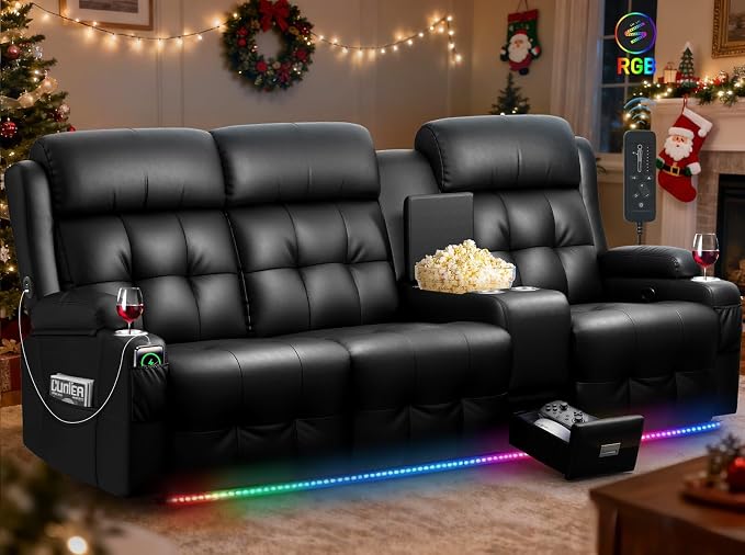 RV Loveseat Recliner Sofa, Home Theater Seating with Console & Massage by TOMOSLTER