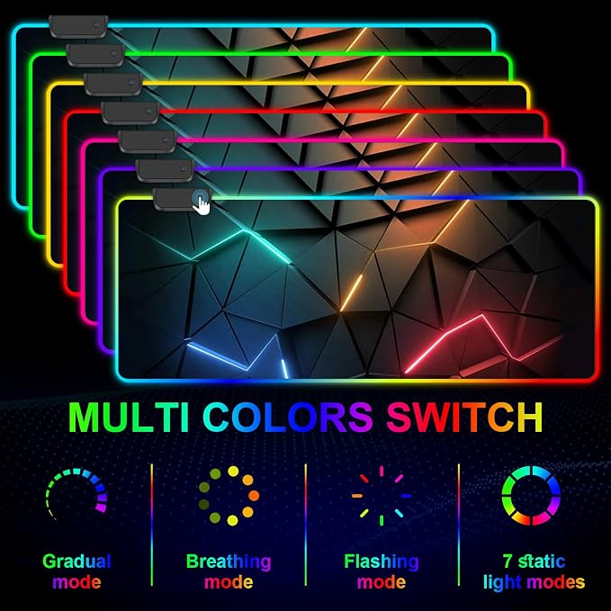 RGB Mouse Pad, Gaming Mousepad with 13 LED Light Modes | 31.5X11.8inch Large Mouse Mat, Gaming Mats for Desk with Non-Slip Rubber Base, Model-A - Image 3
