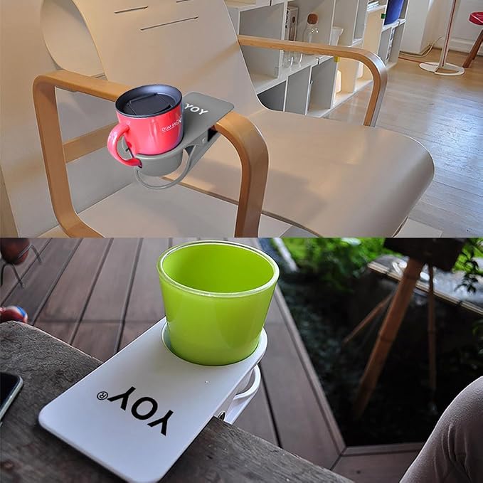 YOY 2 Pack Drink Cup Holder Clip - Table Desk Side Water Glass Beer Bottle Beverage Soda Coffee Mug Holder Cup Saucer Clip Design for Home Office, Gray - Image 6