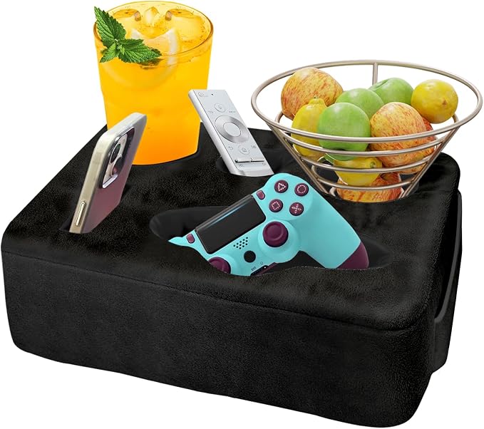 Couch Bed Cup Holder Pillow, Nisdoing 5 Hole Couch Drink Holder! Keep Drinks Hand Side and KeepTemp, Prevent Spills and Use Anywhere.Cup Holder for Couch, Bed,Camping,RV,Car,Beach.Black by NISDOING