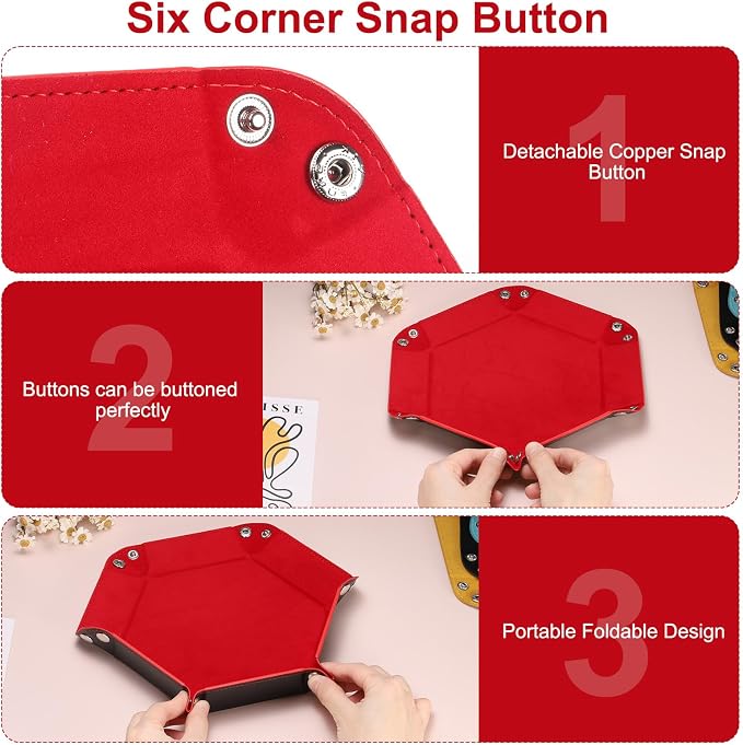 HARFINGTON PU Leather Dice Tray Unisex Valet Tray Folding Hexagon Tray Portable Entryway Table Nightstand Bedside Desk Holder for Key Wallet Watch Coin Jewelry, Light Purple - Image 5