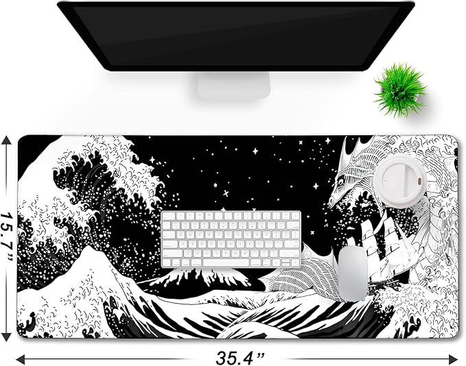 Large Gaming Mouse Pad, Waterproof Extra Large Big Mouse Pad with Stitched Edge, XXXL Non-Slip Black Computer Long Mousepad for Gamer, Office & Home, Black White Dragon - Image 6