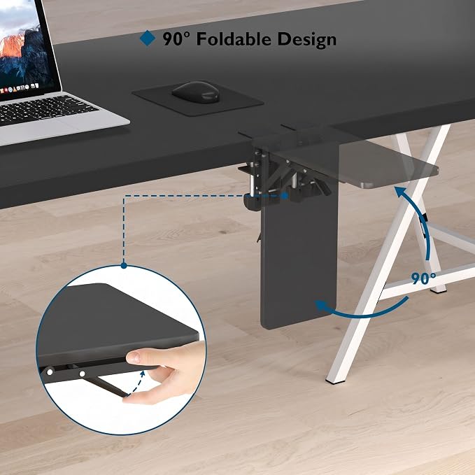 BONTEC Desk Extender Tray, 11.8 x 5.9 Inch, Black Pattern | 90° Foldable Elbow Support, Table Mount Arm Wrist Rest Shelf, Clamp on Computer Arm Rest, Easy to Install, Office & Home Use - Image 3