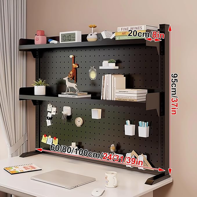 Standing Pegboard Peg Board Display Stand Gaming Desk Organizer, Desktop Organizer Shelf, Desk Hutch with Pegboard Hook, for Office Home Bedroom Dormitory(White,80 * 95cm) - Image 2