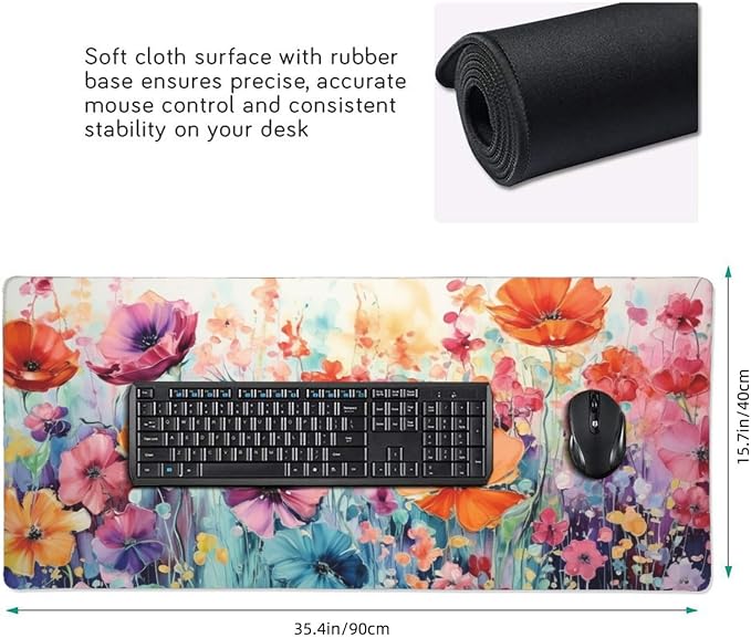 35.4 x 15.7 in, Waterproof XXL Large Mouse Pad for Desk, Extended Keyboard Mouse Mat for Computer Office, Big Laptop Mouse pad, Gaming Pc-Colorful Flowers - Image 2