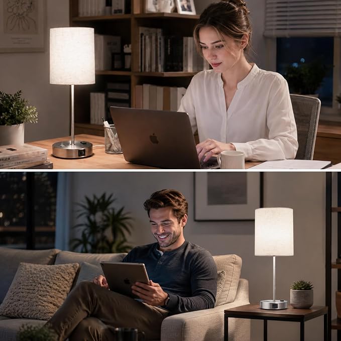 BySea Dimmable Desk Lamp with Clock, Remote, USB Ports, AC Outlet, Nickel - Image 5