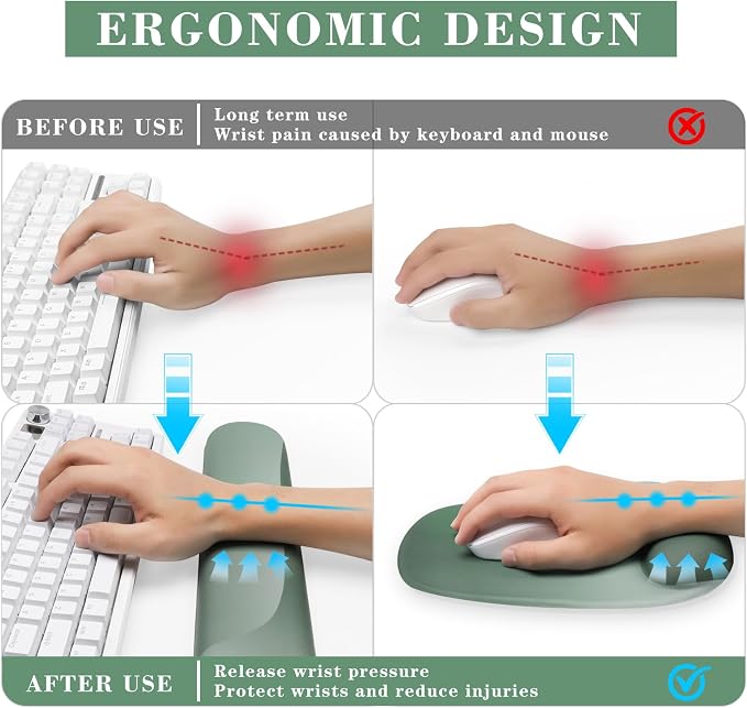 Wrist Rest for Keyboard and Mouse, Ergonomic Gel Computer Keyboard Wrist Rest with Memory Foam, Keyboard Wrist Support Pad for Long Hours of Work, Gaming, Studying-Relieve Wrist Pain - Image 2