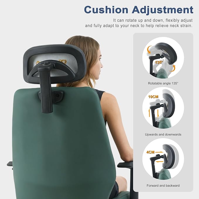 Symino Office Chair Ergonomic with 109° Rocking Function, Premium PU Leather, Integrated Lumbar Support, Adjustable Headrest & Armrests, Swivel Desk Chair - Image 8
